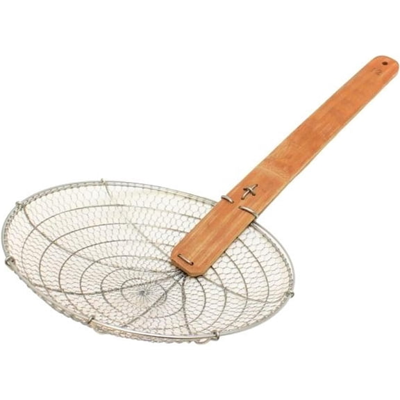 TrueCraftware- 14 Galvanized Steel Fine Mesh Skimmer with Natural Bamboo Handle- Spider Strainer Ladle Kitchen Frying Food Pasta Spaghetti for Cooking and Frying Pasta Strainer Spoon