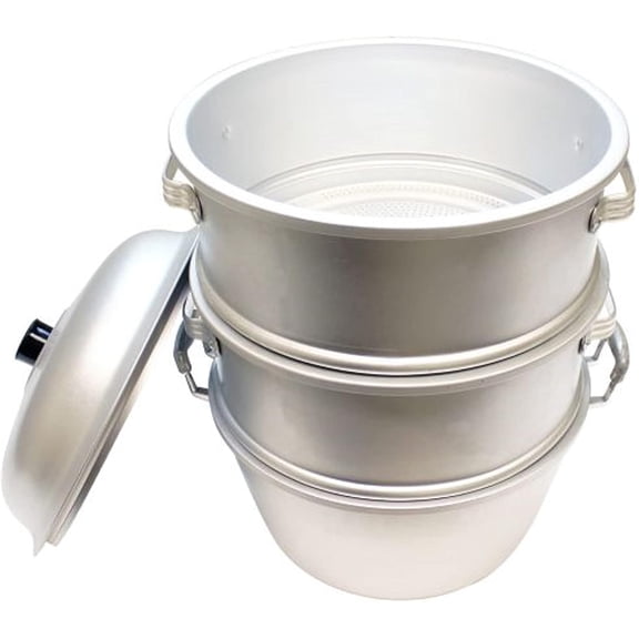 TrueCraftware- 15" x 20 1/4" Aluminum 3 Tier Steamer Set 1/8 hole size- Steamer Steaming Pot Multipurpose Steaming Pot Cookware for Vegetable Seafood Dumpling Stock Sauce Food Soups Stews and Pasta