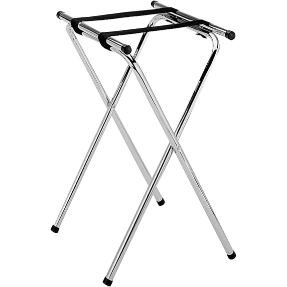 TrueCraftware- 19" x 16-1/2" x 30-1/2" Folding Serving Tray Stand Chrome Plated- Folding Tray Stand Chrome Plated Iron Black Nylon Straps for Trays Serving Food Home Hotels and Restaurants