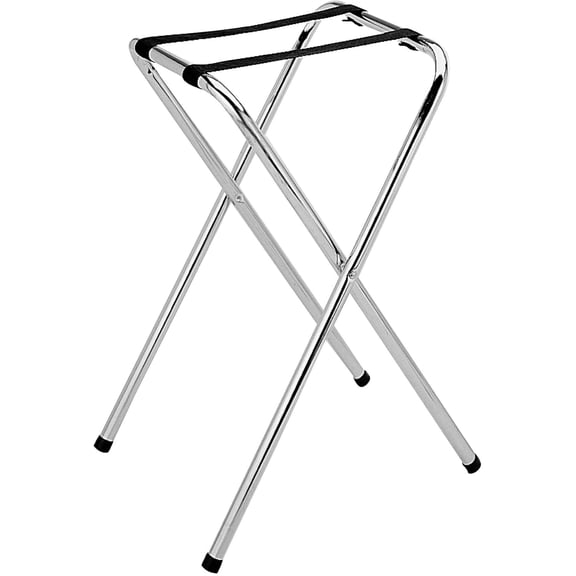 TrueCraftware- 19" x 16-1/2" x 30-1/2" Folding Serving Tray Stand Chrome Plated- Folding Tray Stand Chrome Plated Iron Black Nylon Straps for Trays Serving Food Home Hotels and Restaurants