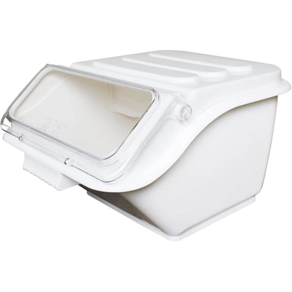 TrueCraftware- 2 Gallon (40 Cups) Shelf Ingredient Bin White with Clear Flip Top Lid & Measuring Scoop- Stackable Plastic Kitchen Pantry Storage Bin for Dry Food Flour Sugar Kitchen Restaurant