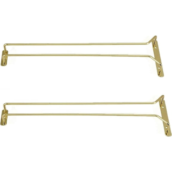TrueCraftware- 24-Inch Wine Glass Rack Brass Finish Set of 2- Stemware Rack Wire Hanging Rack Under Cabinet Wine Glass Rack Stemware Holder Glass Storage Hanger Organizer for Kitchen and Bar