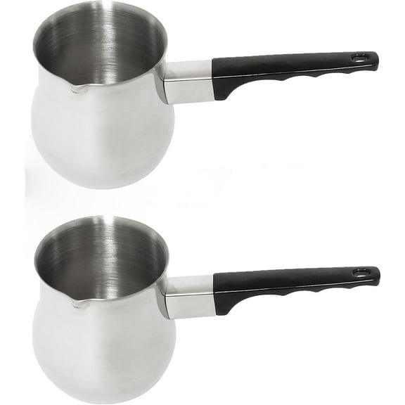 TrueCraftware- 24 oz Stainless Steel Turkish Coffee Decanter with Black Easy-Grip Handle Set of 2- Turkish Coffee Maker Chai Pot Arabic Coffee Pot Briki Greek Coffee Pot Greek Briki Cezve Ibrik