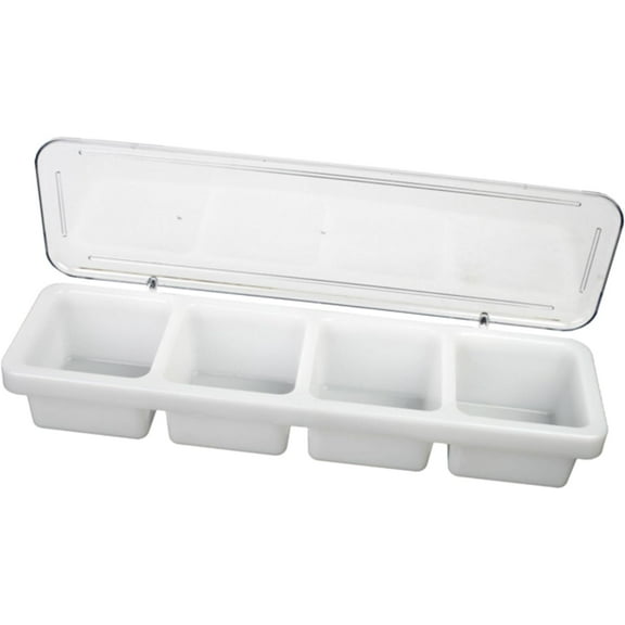 TrueCraftware- 4 Compartment Bar Caddie with Clear Cover 18" x 5" x 3- Condiment Dispenser Serving Container Garnish Tray Bar Caddy for Home Work Kitchen and Restaurant