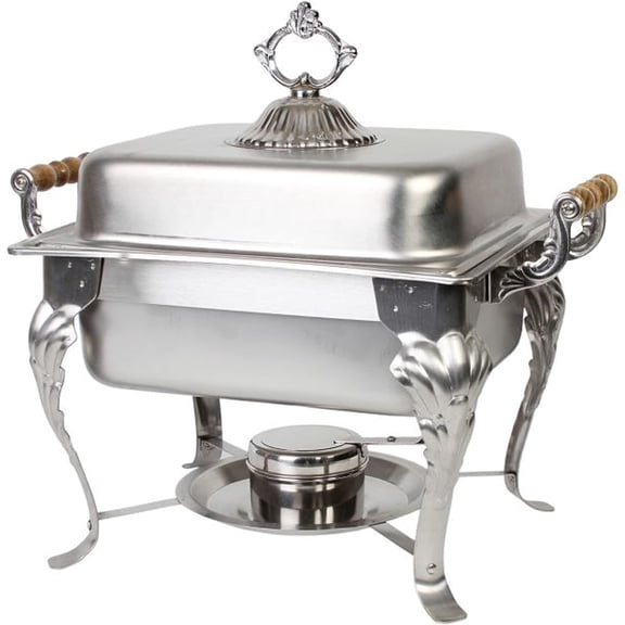 TrueCraftware- 4 Qt. Half Size Stainless Steel Square Deluxe Chafing Dish with Wooden Handles Complete Set- Food Warmer Chafers Buffet Warmer for Catering Event Party Holiday Buffet Weddings Catering