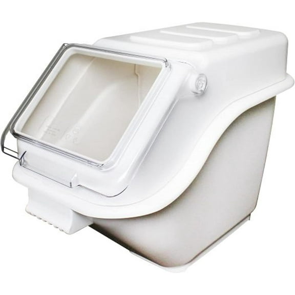 TrueCraftware- 5 Gallon (80 Cups) White Shelf Ingredient Bin with Clear Flip Top Lid & Measuring Scoop- Stackable Plastic Kitchen Pantry Organization Dry Food Flour Sugar for Kitchen Restaurant