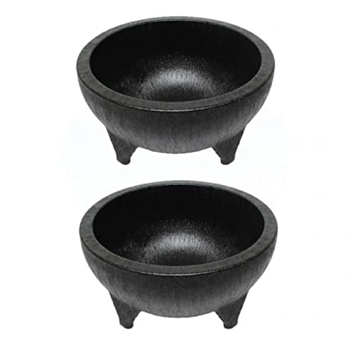 TrueCraftware- 56 oz. Molcajete Salsa Bowl Black Color Set of 2- Perfect for Parties Events Regular Use Great for Molcajete Chips Guacamole Serving Dish Sauce Cup Side dish Snack D