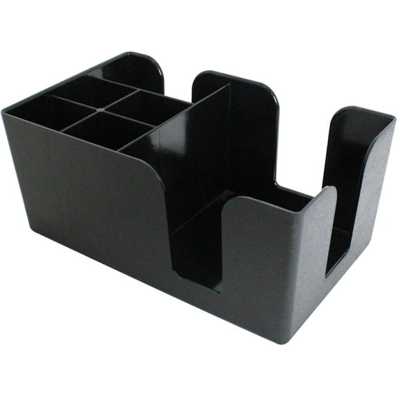 TrueCraftware- 6 Compartment Bar Caddy 9-1/2" x 5-3/4" x 4-1/8" Black Color- Condiment Dispenser Countertop Organizer Condiment Supplies Holder for Home Work Restaurant