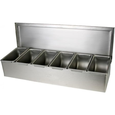 TrueCraftware- 6 Compartment Stainless Steel Condiment Bar (Open Bottom)- Condiment Dispenser Serving Container Garnish Tray Bar Caddy Condiment Server Caddy Garnish Holder for Home Work Restaurant