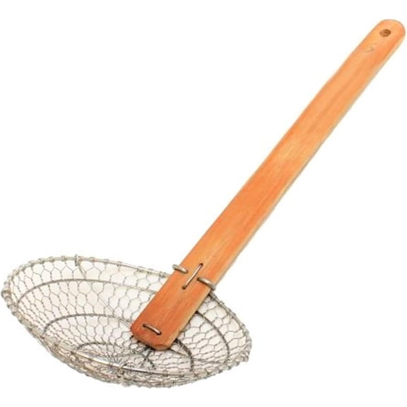 TrueCraftware- 6 Galvanized Steel Fine Mesh Skimmer with Natural Bamboo Handle- Spider Strainer Ladle Kitchen Frying Food Pasta Spaghetti for Cooking and Frying Pasta Strainer Spoon