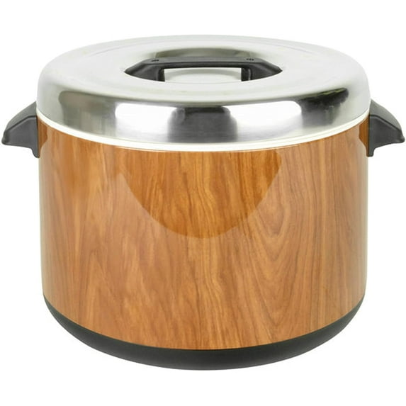 TrueCraftware- 60 Cups Insulated Sushi Rice Pot Wood Grain Exterior Stainless Steel Interior & Lid with Plastic Handle- Sushi Rice Mixing Tub Sushi Rice Bowl Sushi Rice Warmer for Home Kitchen