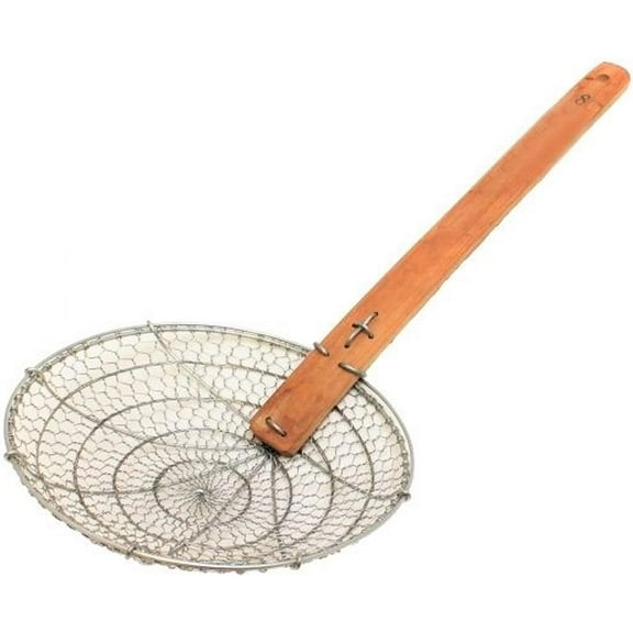 TrueCraftware- 8 Galvanized Steel Coarse Mesh Skimmer with Natural Bamboo Handle- Spider Strainer Ladle Kitchen Frying Food Pasta Spaghetti for Cooking and Frying Pasta Strainer Spoon