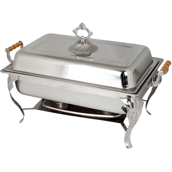 TrueCraftware- 8 Qt. Full Size Stainless Steel Chafing Dish with Faux Wood Handles Complete Set- Food Warmer Chafers and Buffet Warmer Set for Catering Event Party Holiday Buffet Weddings Catering