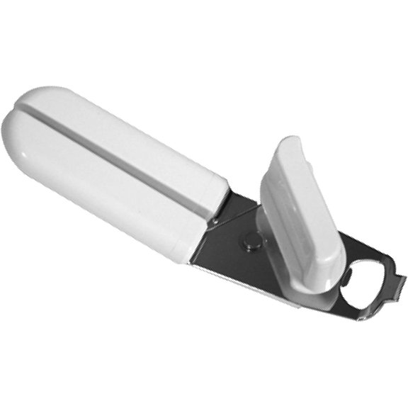 TrueCraftware- 8" x 2" x 2-1/2" Manual Can Opener Iron Plated with White Color Plastic Handle- Built-in Bottle Cap Remover Handheld Easy Turn Knob Best Large Lid Openers