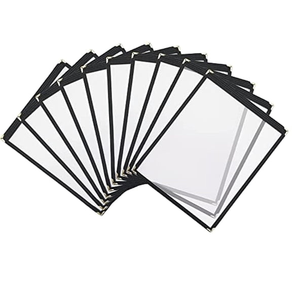 TrueCraftware-Set of 10 Black 8-1/2 x 11 Single Restaurant Menu Covers 1 Page 2 View Crystal Clear Vinyl Menu Covers Fits A4 Size Paper Menu Folder Menu Book Holders for Bar Cafe Restaurant Book