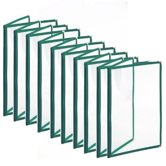 TrueCraftware-Set of 10 Green 8-1/2” x 11” Double Fold Restaurant Menu Covers 2 Page 4 View Crystal Clear Menu Folder Menu Book Holders for Bar Cafe Restaurant Book