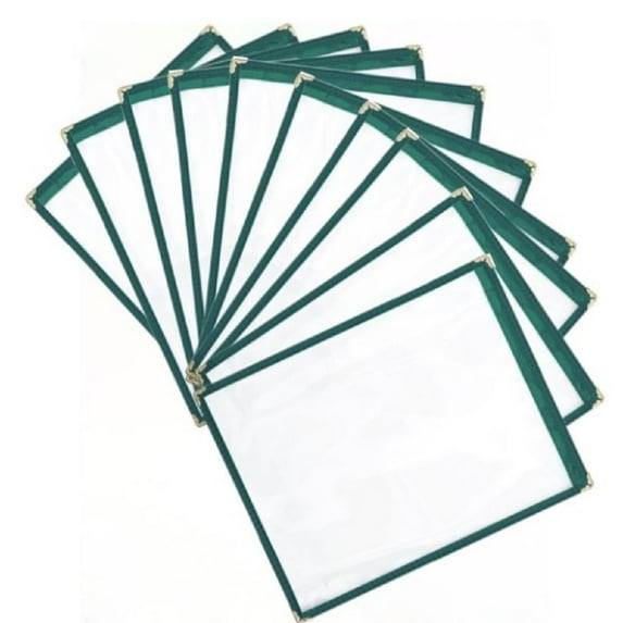 TrueCraftware-Set of 10 Green 8-1/2” x 11” Single Restaurant Menu Covers 1 Page 2 View Crystal Clear Vinyl Menu Covers Fits A4 Size Paper Menu Folder Menu Book Holders for Bar Cafe Restaurant Book