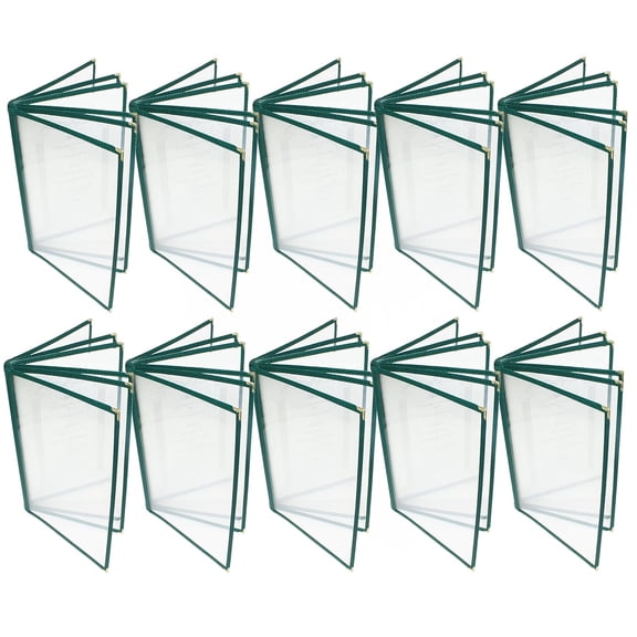 TrueCraftware- Set of 10 Green 8-1/2 x 11 Six Page Book Fold Restaurant Menu Covers 6 Page 12 View Crystal Clear Vinyl Menu Folder Menu Book Holders for Bar Caf Restaurant Book