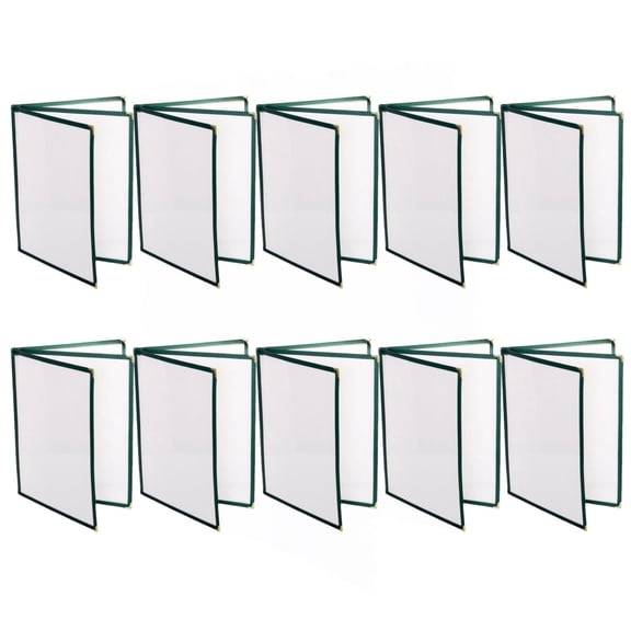 TrueCraftware- Set of 10 Green 8-1/2” x 11” Triple Page Book Fold Restaurant Menu Covers 3 Page 6 View Crystal Clear Vinyl Menu Folder Menu Book Holders for Bar Cafe Restaurant Book