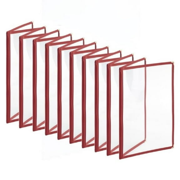 TrueCraftware-Set of 10 Maroon 8-1/2 x 11 Double Fold Restaurant Menu Covers 2 Page 4 View Crystal Clear Menu Folder Menu Book Holders for Bar Cafe Restaurant Book