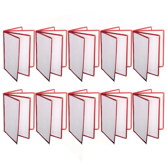 TrueCraftware- Set of 10 Maroon 8-1/2” x 11” Four Page Book Fold Restaurant Menu Covers 4 Page 8 View Crystal Clear Vinyl Folder Menu Book Holders for Bar Café Restaurant Book