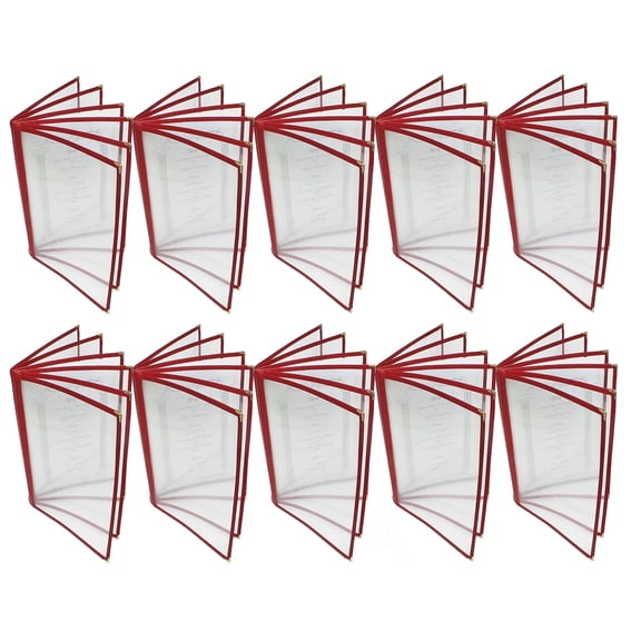 TrueCraftware- Set of 10 Maroon 8-1/2 x 11 Six Page Book Fold Restaurant Menu Covers 6 Page 12 View Crystal Clear Vinyl Menu Folder Menu Book Holders for Bar Caf Restaurant Book