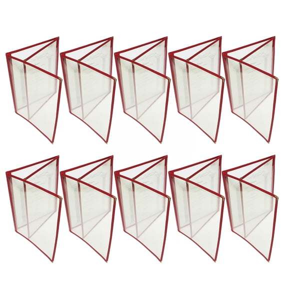 TrueCraftware- Set of 10 Maroon 8-1/2” x 11” Triple Fold Restaurant Menu Covers 3 Page 6 View Crystal Clear Menu Folder Menu Book Holders for Bar Cafe Restaurant Book
