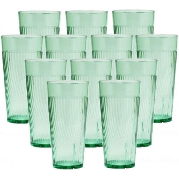 TrueCraftware- Set of 12 Belize 20 oz. Tumbler/Drinking Cups Green Polycarbonate-Premium Iced Tea Glasses Stackable Reusable Dishwasher Safe Break-Resistant for Home and Restaurants