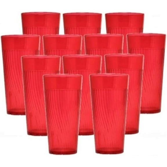 TrueCraftware- Set of 12 Belize 20 oz. Tumbler/Drinking Cups Red Polycarbonate-Premium Iced Tea Glasses Stackable Reusable Dishwasher Safe Break-Resistant for Home and Restaurants