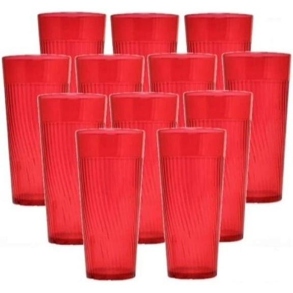 TrueCraftware- Set of 12 Belize 24 oz. Tumbler/Drinking Cups Red Polycarbonate-Premium Iced Tea Glasses Stackable Reusable Dishwasher Safe Break-Resistant for Home and Restaurants