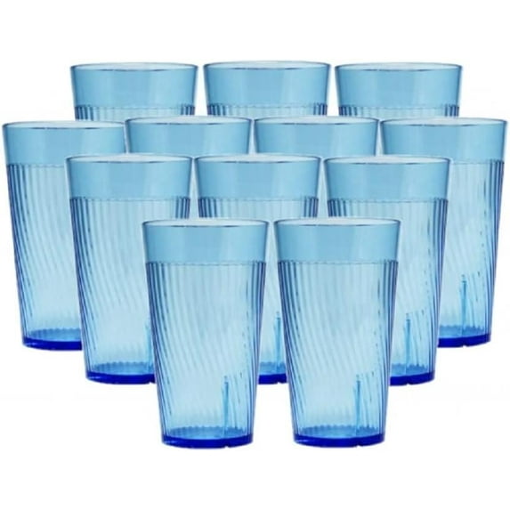 TrueCraftware- Set of 12 Belize 8 oz. Tumbler/Drinking Cups Blue Polycarbonate-Premium Iced Tea Glasses Stackable Reusable Dishwasher Safe Break-Resistant for Home and Restaurants