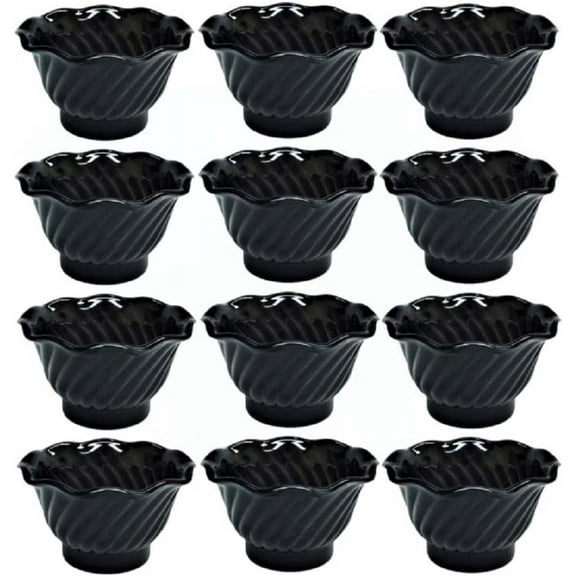 TrueCraftware- Set of 12 Dessert Dish Cups 5 oz. Black Color- Small Plastic Dessert Cups Reusable Serving Bowl for Tasting Party Desserts Appetizers Ice Cream Sundae Bowls for Kids
