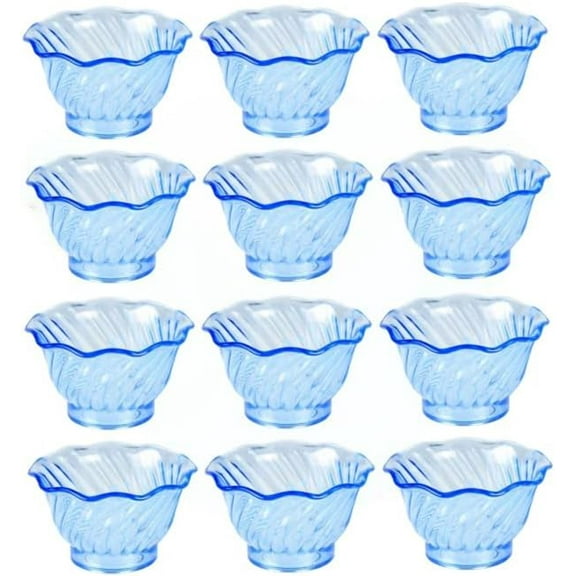 TrueCraftware- Set of 12 Dessert Dish Cups 5 oz. Blue Color- Small Plastic Dessert Cups Reusable Serving Bowl for Tasting Party Desserts Appetizers Ice Cream Sundae Bowls for Kids