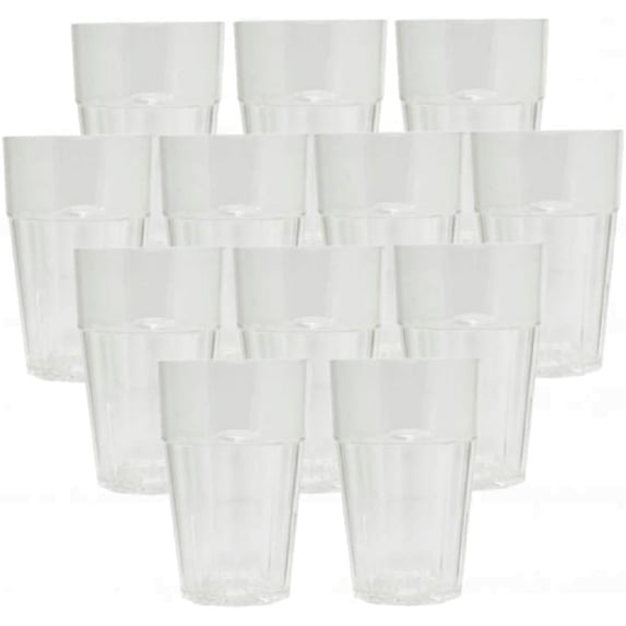 TrueCraftware- Set of 12 Diamond 10 oz. Tumbler/Drinking Cups Clear Polycarbonate-Premium Iced Tea Glasses Stackable Reusable Dishwasher Safe Break-Resistant for Home and Restaurants
