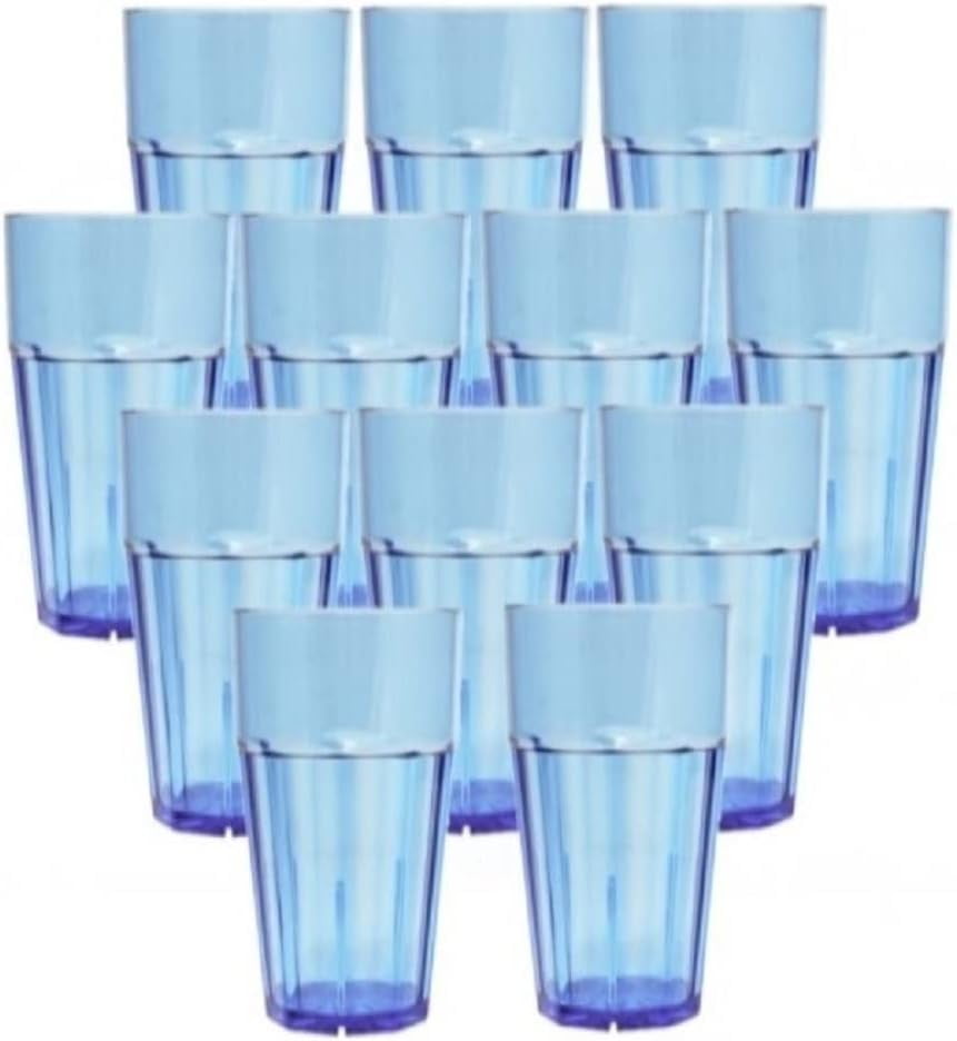 TrueCraftware- Set of 12 Diamond 20 oz. Tumbler/Drinking Cups Blue Polycarbonate-Premium Iced Tea Glasses Stackable Reusable Dishwasher Safe Break-Resistant for Home and Restaurants