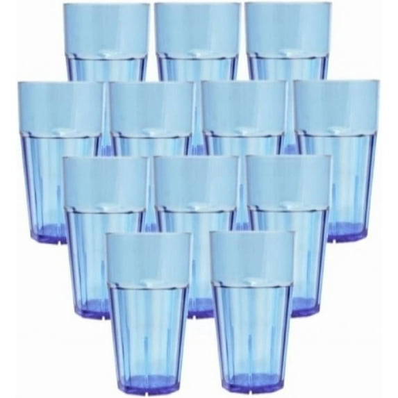 TrueCraftware- Set of 12 Diamond 20 oz. Tumbler/Drinking Cups Blue Polycarbonate-Premium Iced Tea Glasses Stackable Reusable Dishwasher Safe Break-Resistant for Home and Restaurants