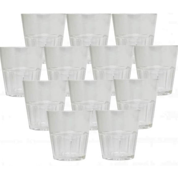 TrueCraftware- Set of 12 Diamond 8 oz. Rock Tumbler/Drinking Cups Clear Polycarbonate-Premium Iced Tea Glasses Stackable Reusable Dishwasher Safe Break-Resistant for Home and Restaurants