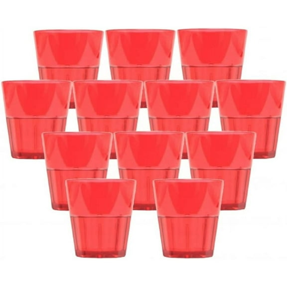 TrueCraftware- Set of 12 Diamond 8 oz. Rock Tumbler/Drinking Cups Red Polycarbonate-Premium Iced Tea Glasses Stackable Reusable Dishwasher Safe Break-Resistant for Home and Restaurants