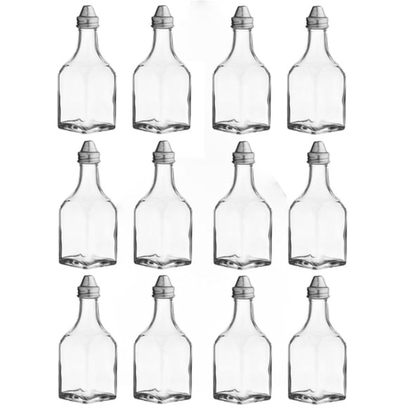 TrueCraftware-Set of 12 Oil & Vinegar Cruet 6 oz. Stainless Steel-Olive Oil Cruet Glass Bottle Dispenser Olive Oil Carafe Decanter Glass Oil Vinegar Dispenser for Kitchen and Restaurants