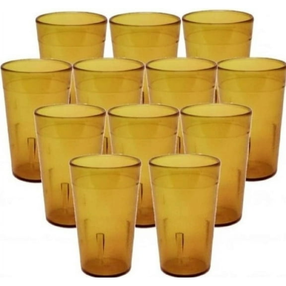 TrueCraftware-Set of 12 Pebbled Tumbler/Drinking Cups 32-Ounce Amber Color- Reusable Premium Water Iced Tea Glasses Stackable Dishwasher Safe Break-Resistant for Home and Restaurants