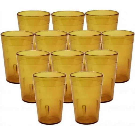 TrueCraftware- Set of 12 Pebbled Tumbler/Drinking Cups 8-Ounce Amber Color- Reusable Premium Water Iced Tea Glasses Stackable Dishwasher Safe Break-Resistant for Home and Restaurants