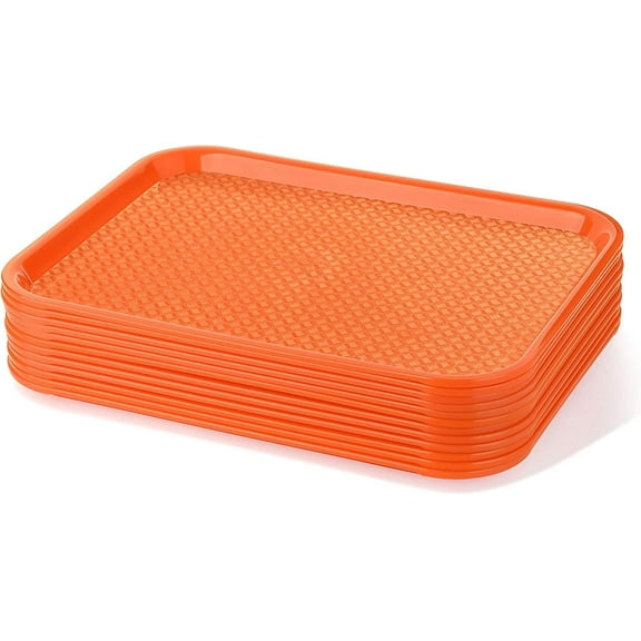 TrueCraftware- Set of 12 Plastic Fast Food Tray 10 1/2" X 13 5/8" Orange Color- for Caf Standard Cafeteria/Fast Food Tray Restaurant Serving Trays Set for Coffee Table Kitchen Party