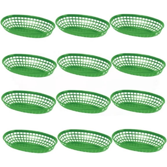 TrueCraftware- Set of 12 Plastic Oval 9-3/8" Fast Food Basket Green- Fry Fast Food Baskets Oval -Shaped Tray for Fast Food Restaurant Supplies Deli Serving Chicken Burgers Sandwiches & Fries