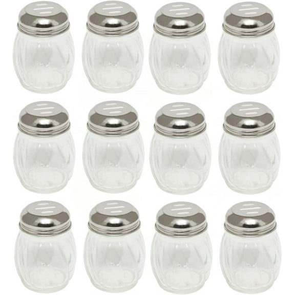 TrueCraftwareSet of 12 Slotted Glass Spices Cheese Shaker 6 oz. Stainless Steel- Swirl design for Parmesan Cheese Spice Shakers Salt & Pepper Shakers