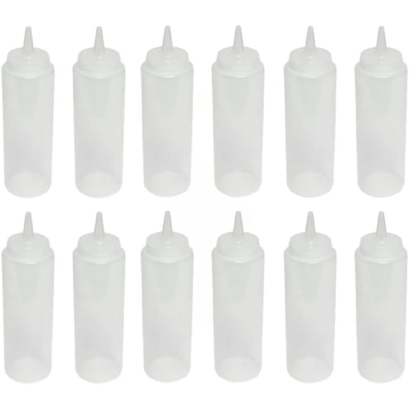 TrueCraftware- Set of 12 Squeeze Condiment Dispensing Bottles 24 oz Clear- Plastic Squeeze Bottle For Sauces Spreads Ketchup Mustard Mayo Hot sauces and Olive oil