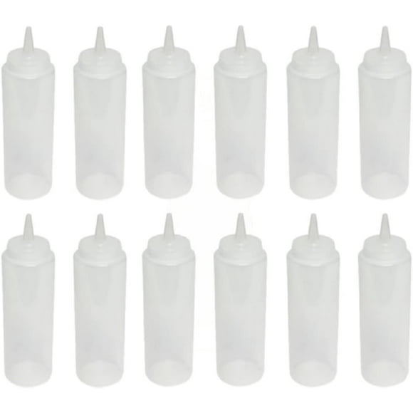 TrueCraftware- Set of 12 Squeeze Condiment Dispensing Bottles 24 oz Clear- Plastic Squeeze Bottle For Sauces Spreads Ketchup Mustard Mayo Hot sauces and Olive oil