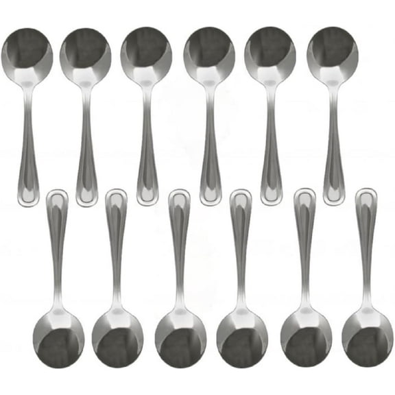 TrueCraftware- Set of 12 Stainless Steel Atlantic Bouillon Spoon- Stainless Steel Flatware Cutlery Kitchen Tableware Set for Home and Restaurant for Soup Spoons Round Spoons