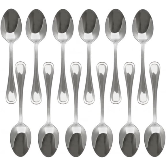 TrueCraftware- Set of 12 Stainless Steel Atlantic European Size Table Spoon- Stainless Steel Flatware Cutlery Kitchen Tableware Set for Home and Restaurant Tablespoons Silverware Spoons Metal Spoons