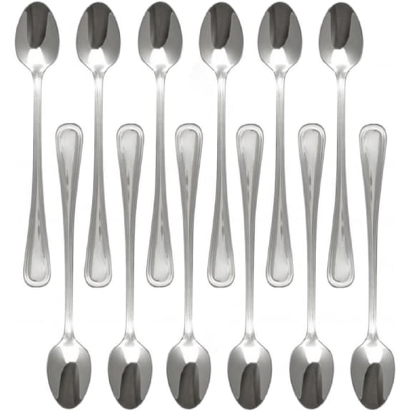 TrueCraftware- Set of 12 Stainless Steel Atlantic Iced Teaspoon- Stainless Steel Flatware Cutlery Kitchen Tableware Set for Home and Restaurant Coffee Spoon Ice Cream Spoon Cocktail Stirring Spoons