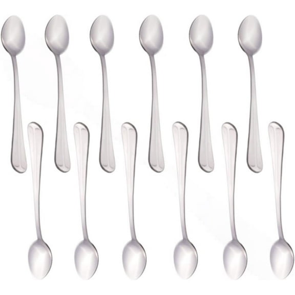 TrueCraftware- Set of 12 Stainless Steel Dakota Iced Teaspoon- Stainless Steel Flatware Cutlery Kitchen Tableware Set for Home and Restaurant Coffee Spoon Ice Cream Spoon Cocktail Stirring Spoons